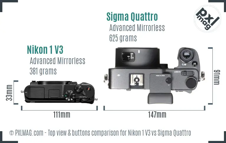 Nikon 1 V3 vs Sigma Quattro top view buttons comparison
