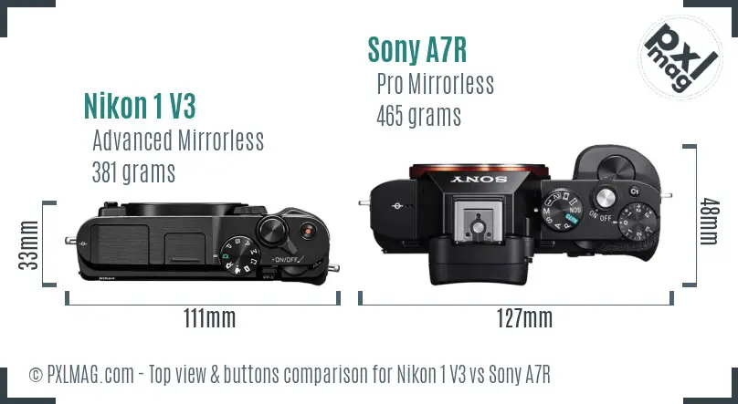 Nikon 1 V3 vs Sony A7R top view buttons comparison