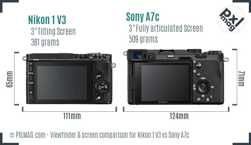 Nikon 1 V3 vs Sony A7c Screen and Viewfinder comparison