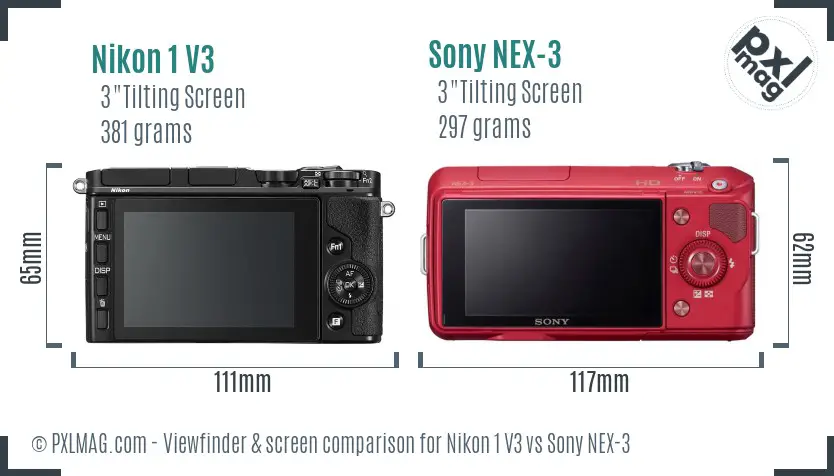 Nikon 1 V3 vs Sony NEX-3 Screen and Viewfinder comparison
