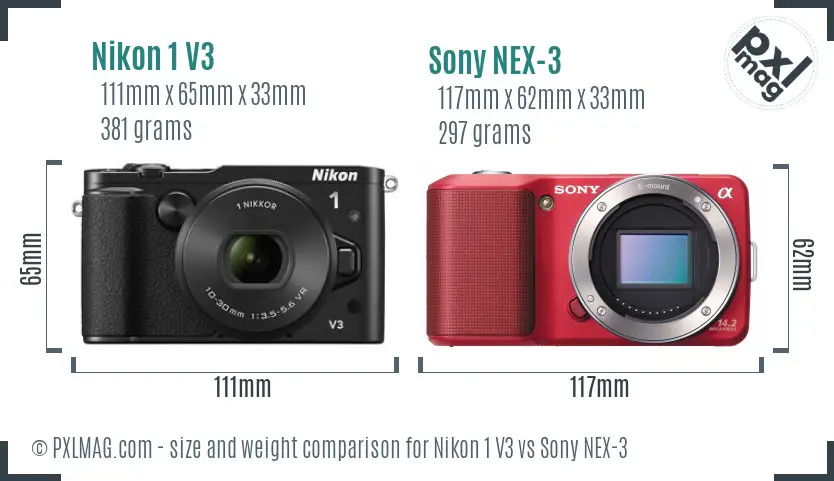 Nikon 1 V3 vs Sony NEX-3 size comparison