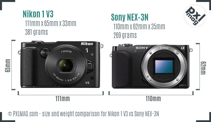 Nikon 1 V3 vs Sony NEX-3N size comparison Nikon 1 V3 vs Sony NEX-3N size comparison