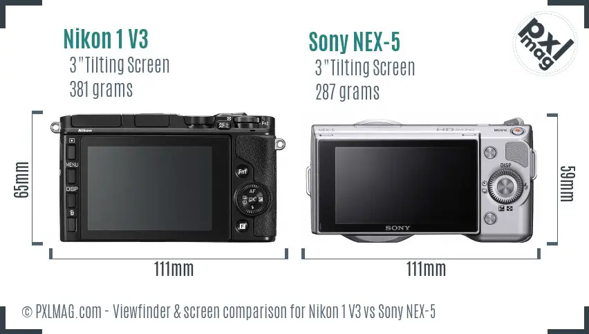 Nikon 1 V3 vs Sony NEX-5 Screen and Viewfinder comparison