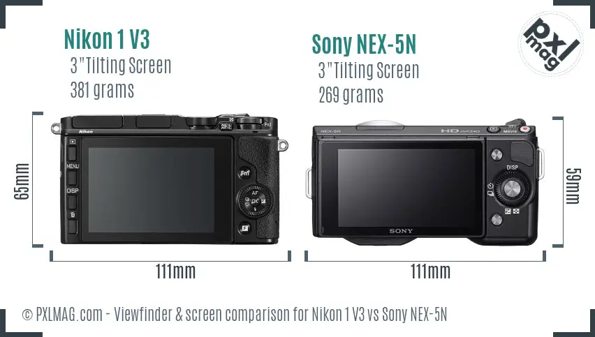 Nikon 1 V3 vs Sony NEX-5N Screen and Viewfinder comparison