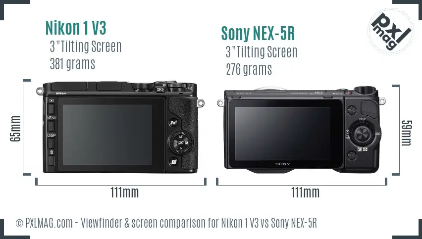 Nikon 1 V3 vs Sony NEX-5R Screen and Viewfinder comparison