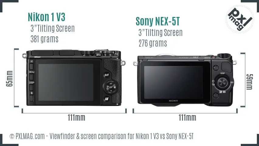 Nikon 1 V3 vs Sony NEX-5T Screen and Viewfinder comparison