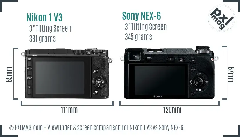 Nikon 1 V3 vs Sony NEX-6 Screen and Viewfinder comparison