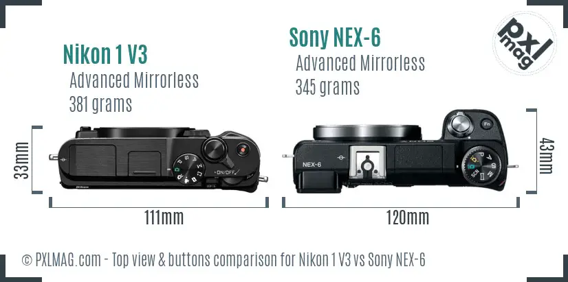 Nikon 1 V3 vs Sony NEX-6 top view buttons comparison