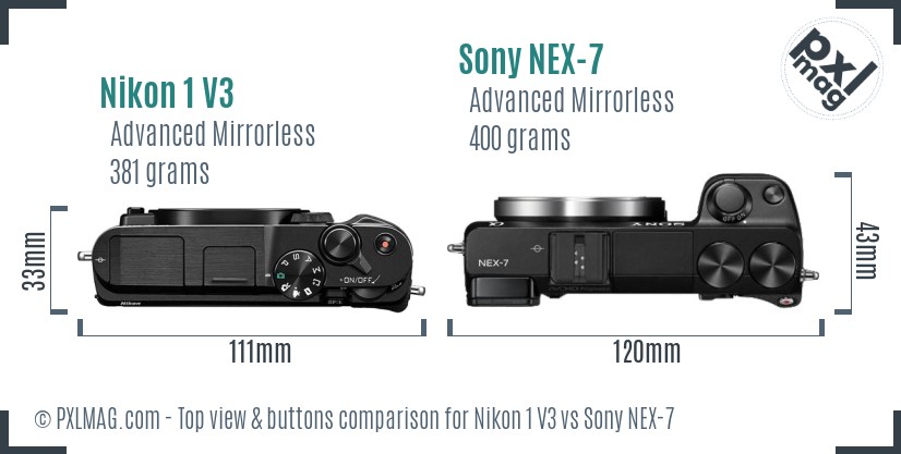 Nikon 1 V3 vs Sony NEX-7 top view buttons comparison