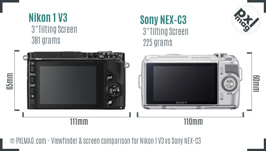 Nikon 1 V3 vs Sony NEX-C3 Screen and Viewfinder comparison