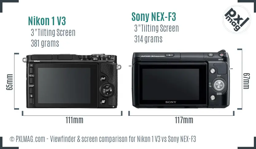 Nikon 1 V3 vs Sony NEX-F3 Screen and Viewfinder comparison