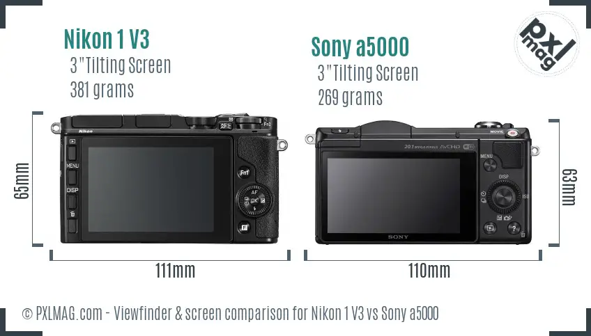 Nikon 1 V3 vs Sony a5000 Screen and Viewfinder comparison Nikon 1 V3 vs Sony a5000 Screen and Viewfinder comparison