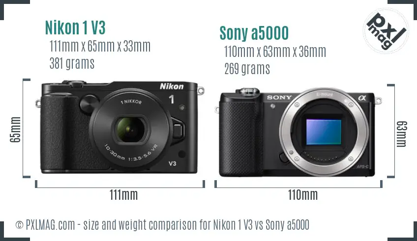 Nikon 1 V3 vs Sony a5000 size comparison Nikon 1 V3 vs Sony a5000 size comparison