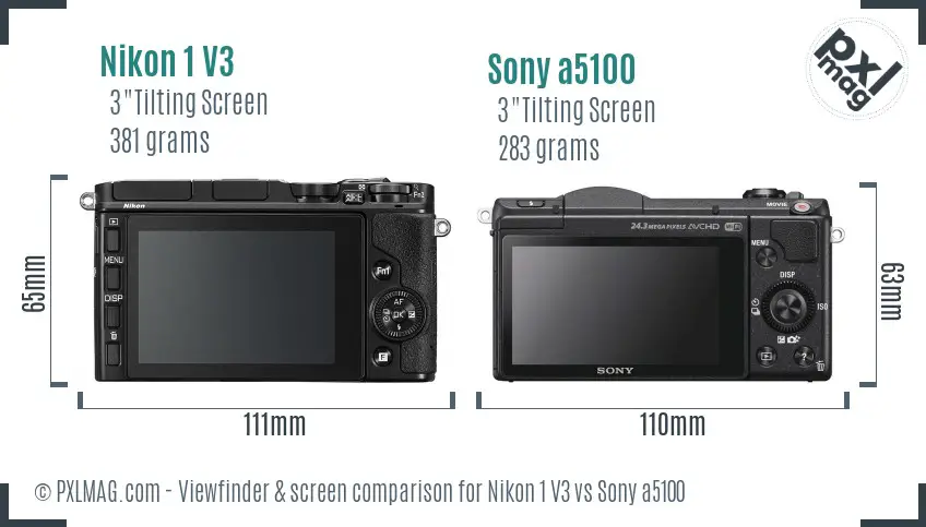 Nikon 1 V3 vs Sony a5100 Screen and Viewfinder comparison