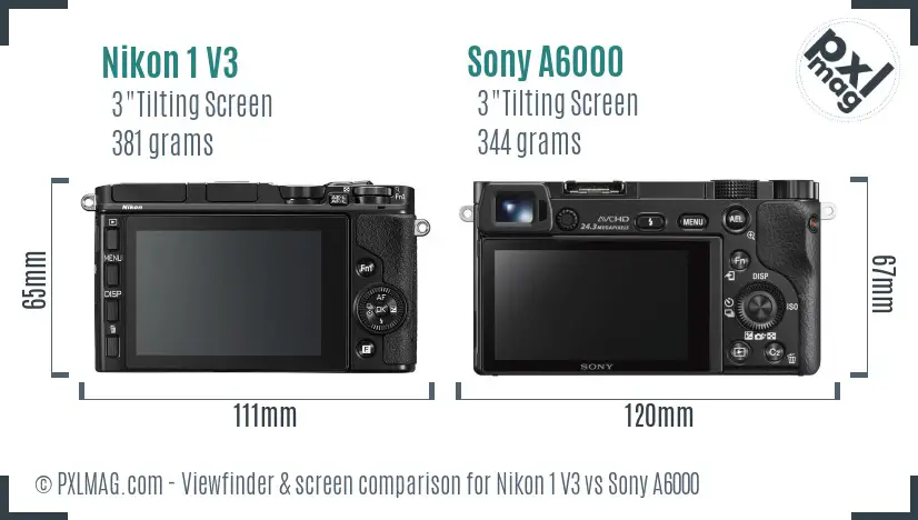 Nikon 1 V3 vs Sony A6000 Screen and Viewfinder comparison