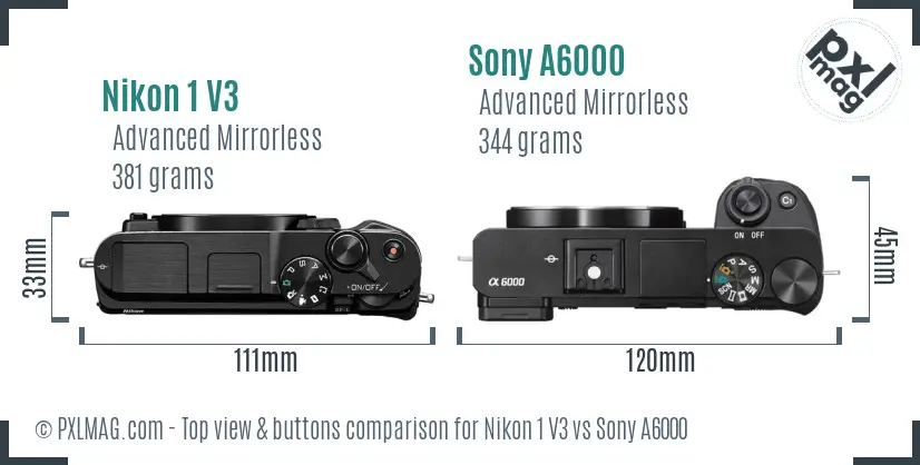 Nikon 1 V3 vs Sony A6000 top view buttons comparison