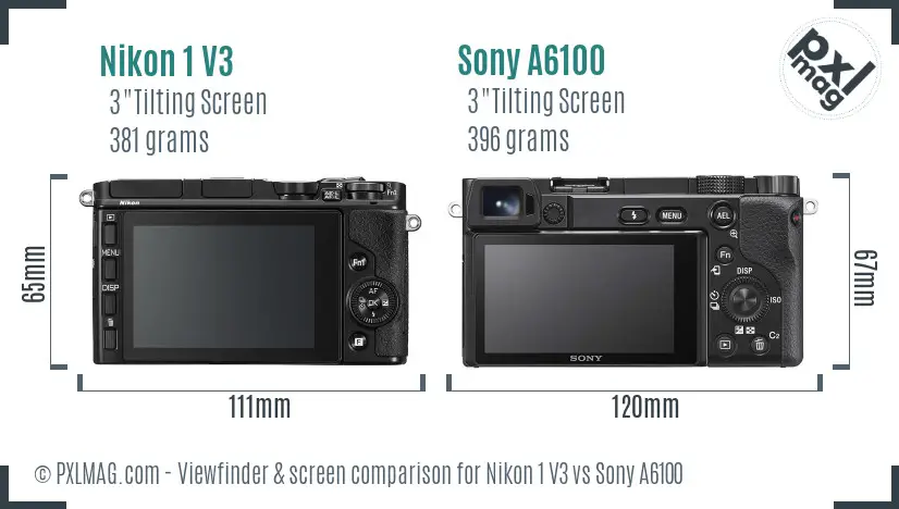 Nikon 1 V3 vs Sony A6100 Screen and Viewfinder comparison
