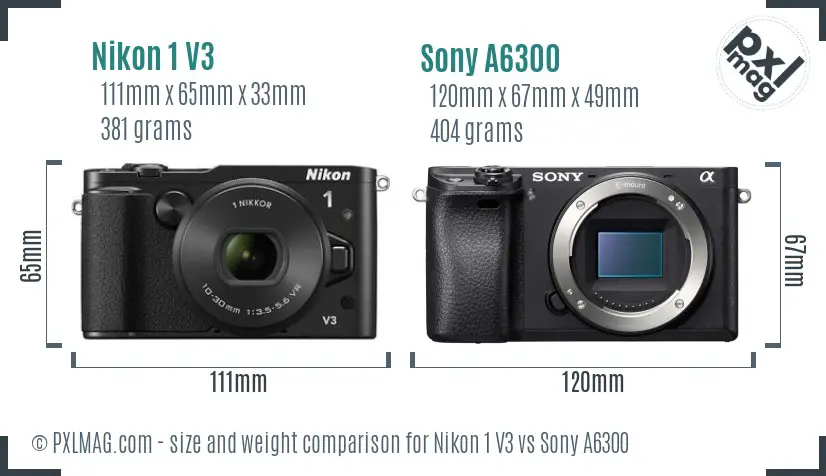 Nikon 1 V3 vs Sony A6300 size comparison