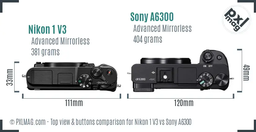 Nikon 1 V3 vs Sony A6300 top view buttons comparison