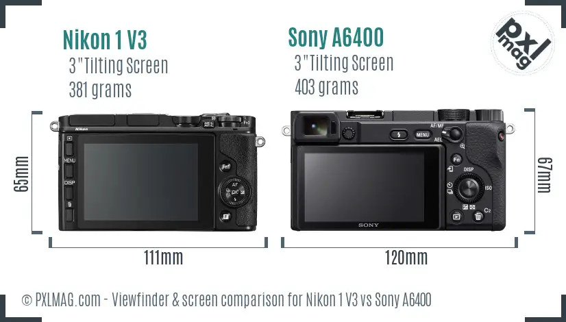 Nikon 1 V3 vs Sony A6400 Screen and Viewfinder comparison