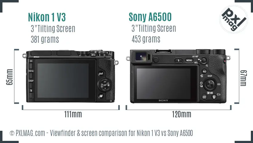 Nikon 1 V3 vs Sony A6500 Screen and Viewfinder comparison