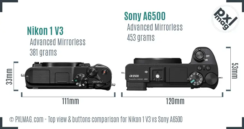 Nikon 1 V3 vs Sony A6500 top view buttons comparison