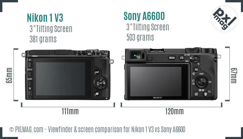 Nikon 1 V3 vs Sony A6600 Screen and Viewfinder comparison