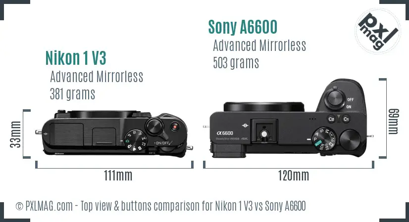 Nikon 1 V3 vs Sony A6600 top view buttons comparison