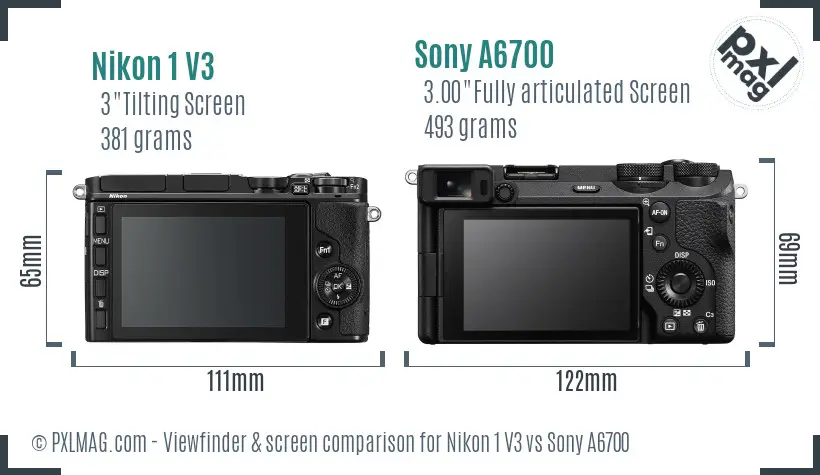 Nikon 1 V3 vs Sony A6700 Screen and Viewfinder comparison