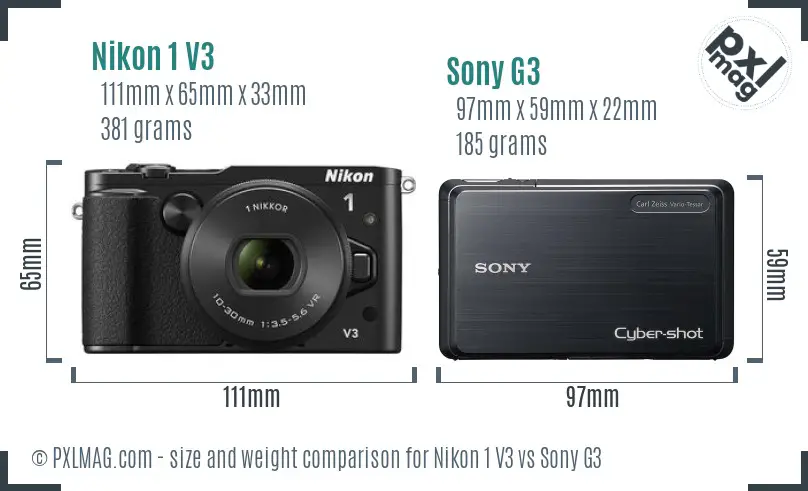 Nikon 1 V3 vs Sony G3 size comparison