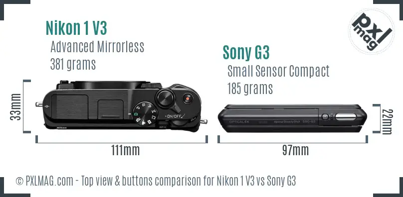 Nikon 1 V3 vs Sony G3 top view buttons comparison