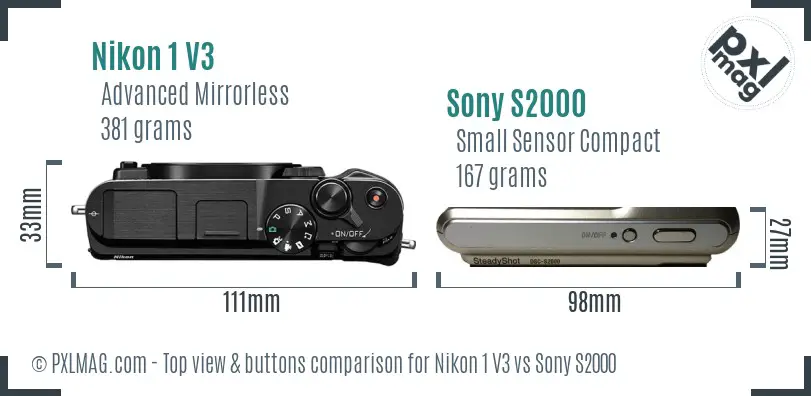 Nikon 1 V3 vs Sony S2000 top view buttons comparison