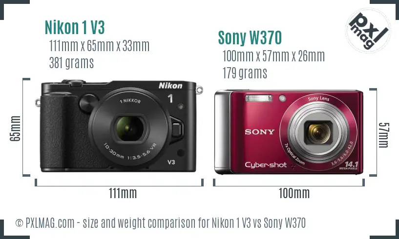 Nikon 1 V3 vs Sony W370 size comparison