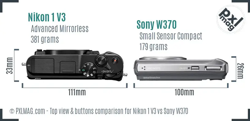 Nikon 1 V3 vs Sony W370 top view buttons comparison