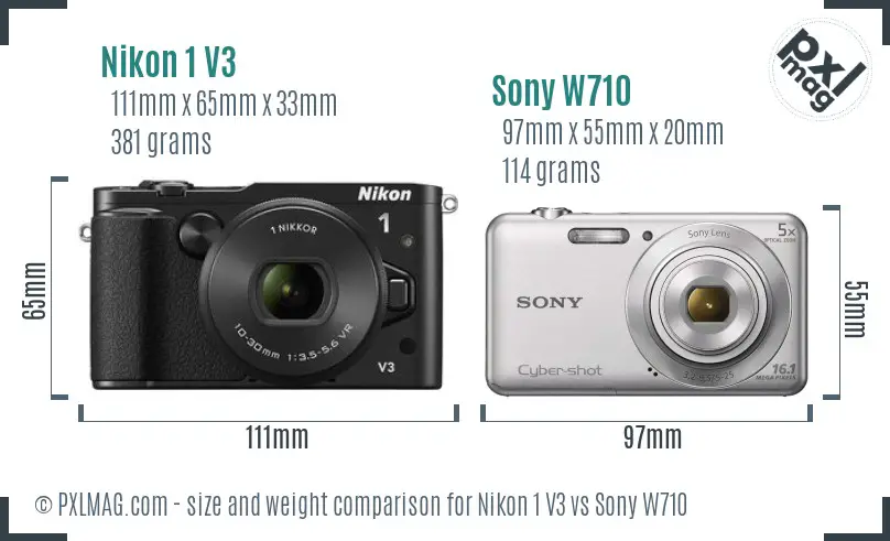 Nikon 1 V3 vs Sony W710 size comparison