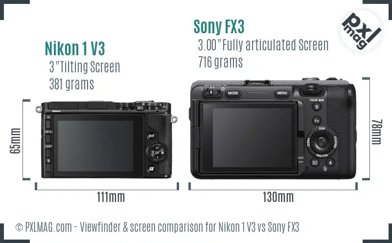 Nikon 1 V3 vs Sony FX3 Screen and Viewfinder comparison