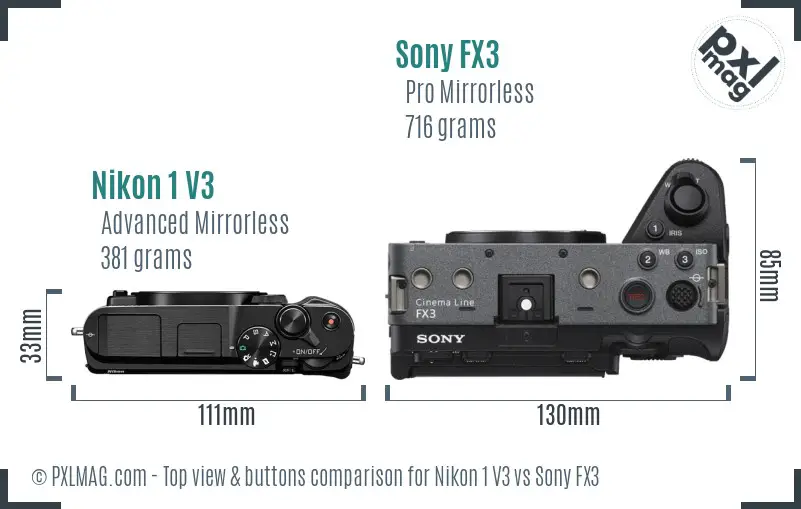 Nikon 1 V3 vs Sony FX3 top view buttons comparison