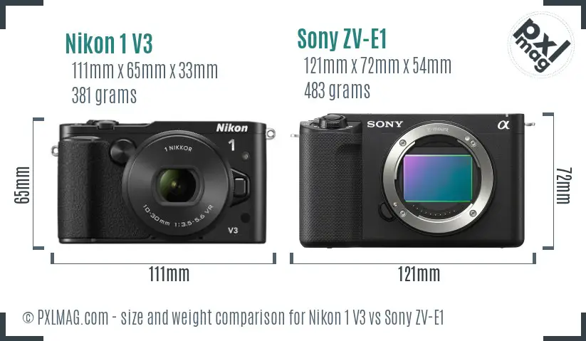 Nikon 1 V3 vs Sony ZV-E1 size comparison Nikon 1 V3 vs Sony ZV-E1 size comparison
