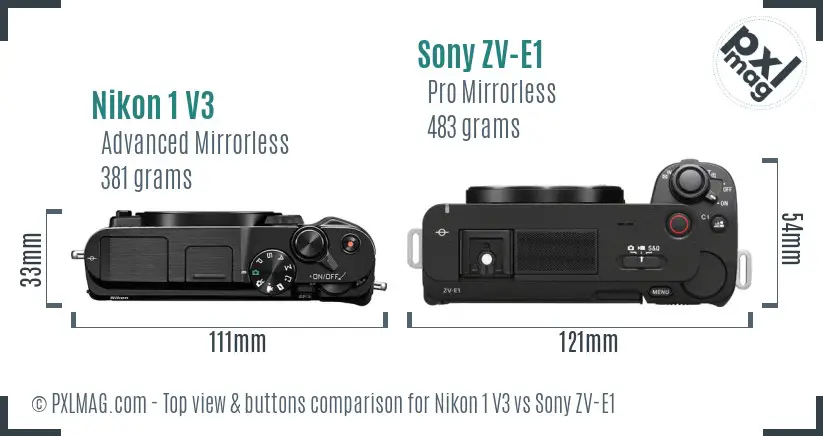 Nikon 1 V3 vs Sony ZV-E1 top view buttons comparison Nikon 1 V3 vs Sony ZV-E1 top view buttons comparison