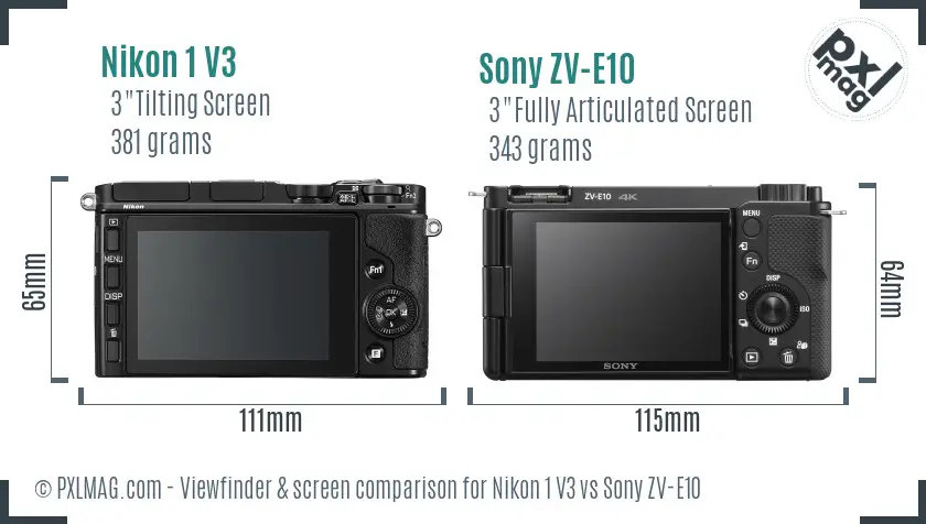 Nikon 1 V3 vs Sony ZV-E10 Screen and Viewfinder comparison