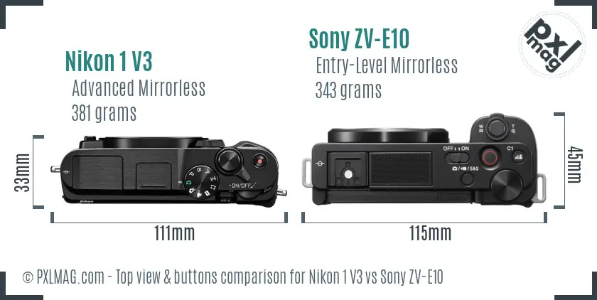 Nikon 1 V3 vs Sony ZV-E10 top view buttons comparison