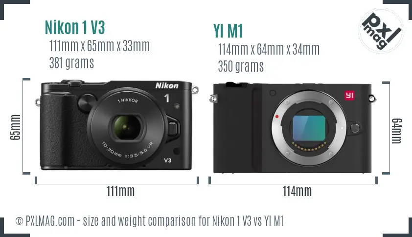 Nikon 1 V3 vs YI M1 size comparison