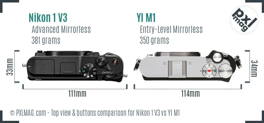 Nikon 1 V3 vs YI M1 top view buttons comparison