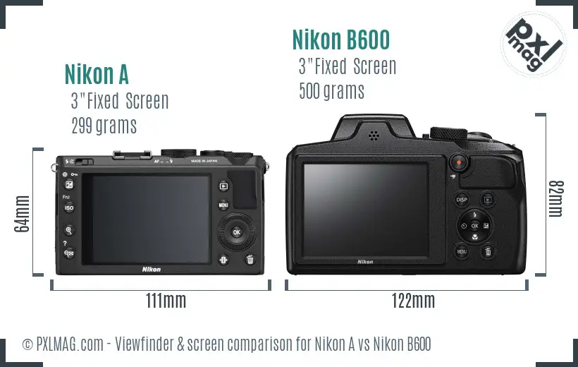 Nikon A vs Nikon B600 Screen and Viewfinder comparison