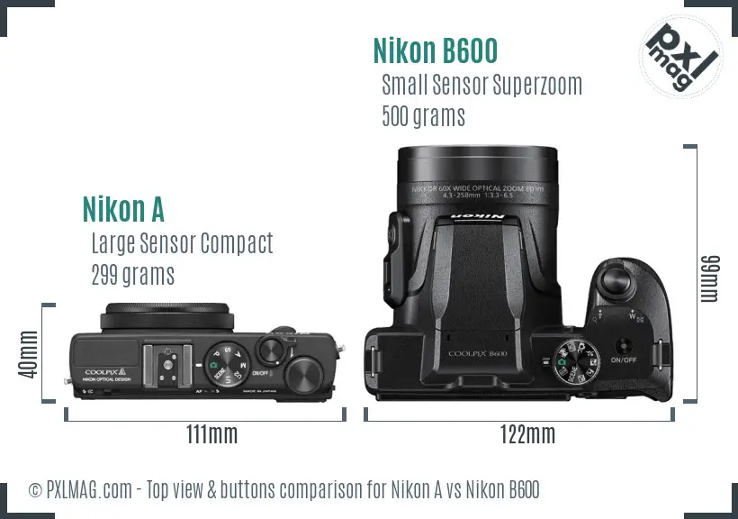 Nikon A vs Nikon B600 top view buttons comparison