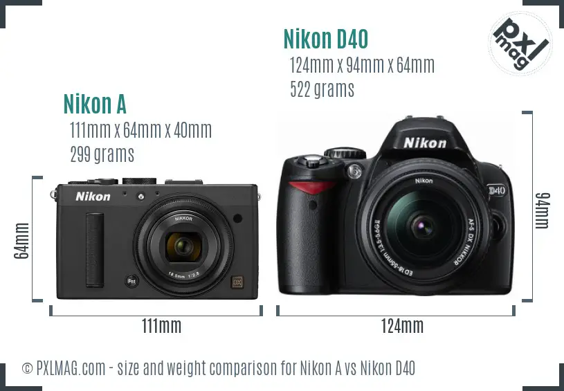 Nikon A vs Nikon D40 size comparison