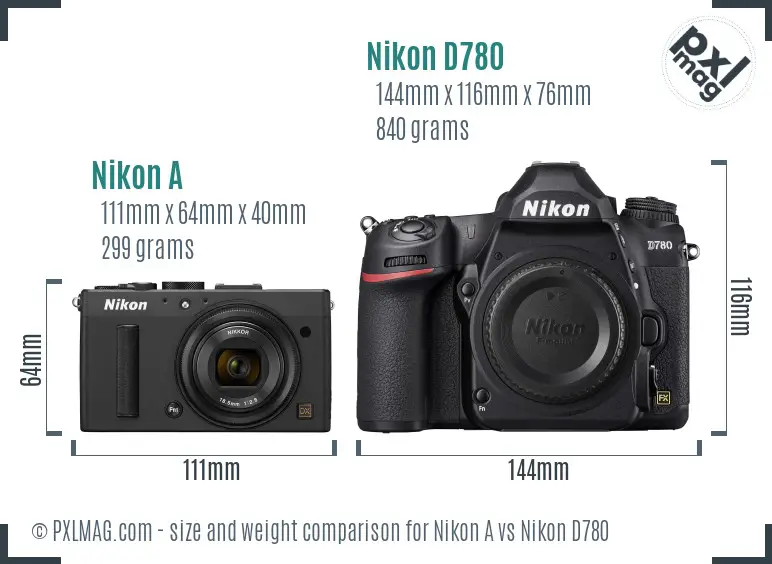 Nikon A vs Nikon D780 size comparison
