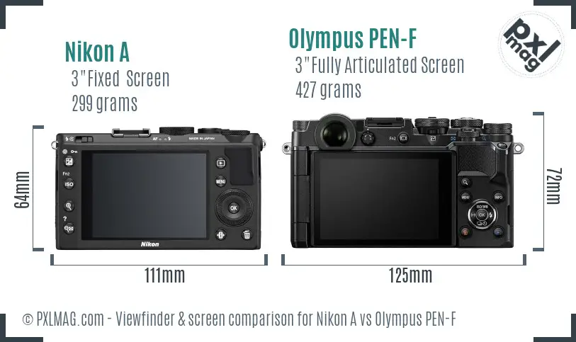 Nikon A vs Olympus PEN-F Screen and Viewfinder comparison