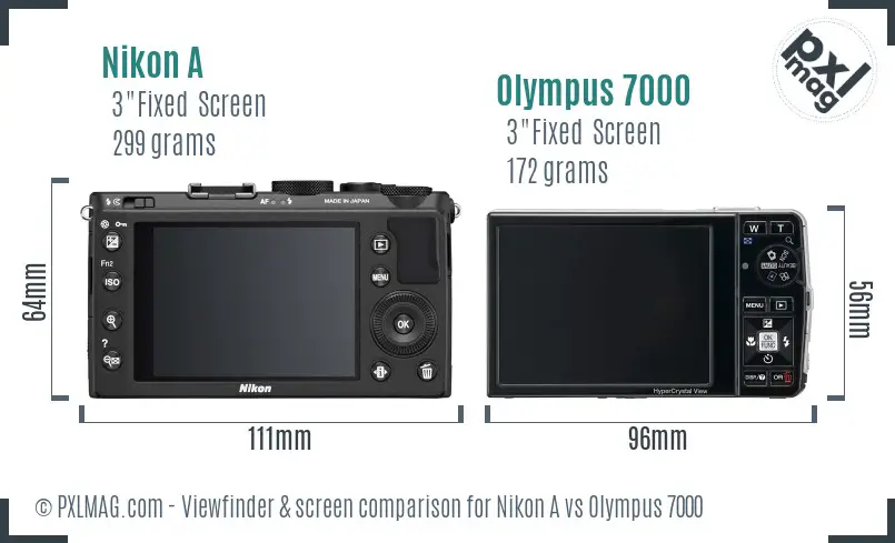 Nikon A vs Olympus 7000 Screen and Viewfinder comparison