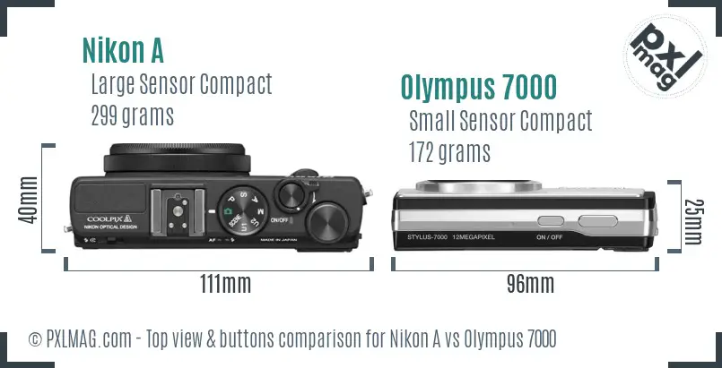 Nikon A vs Olympus 7000 top view buttons comparison